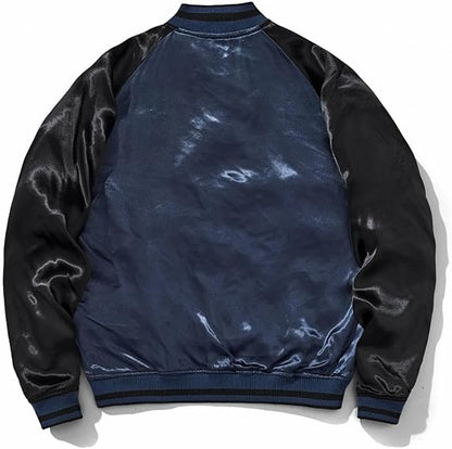 Japanese Style Dragon Embroidered Satin Bomber Jacket
