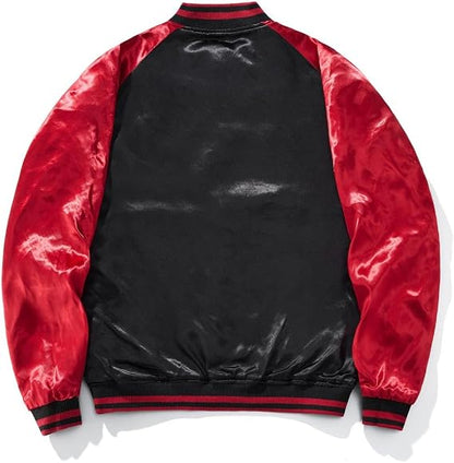 Japanese Style Dragon Embroidered Satin Bomber Jacket