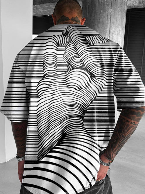 Men's 3D Abstract Line Print Short Sleeve T-Shirt